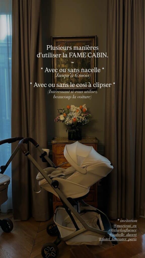 Poussette Fame Cabin de Maxi-Cosi présentée aux influenceuses à l'Hôtel Lancaster